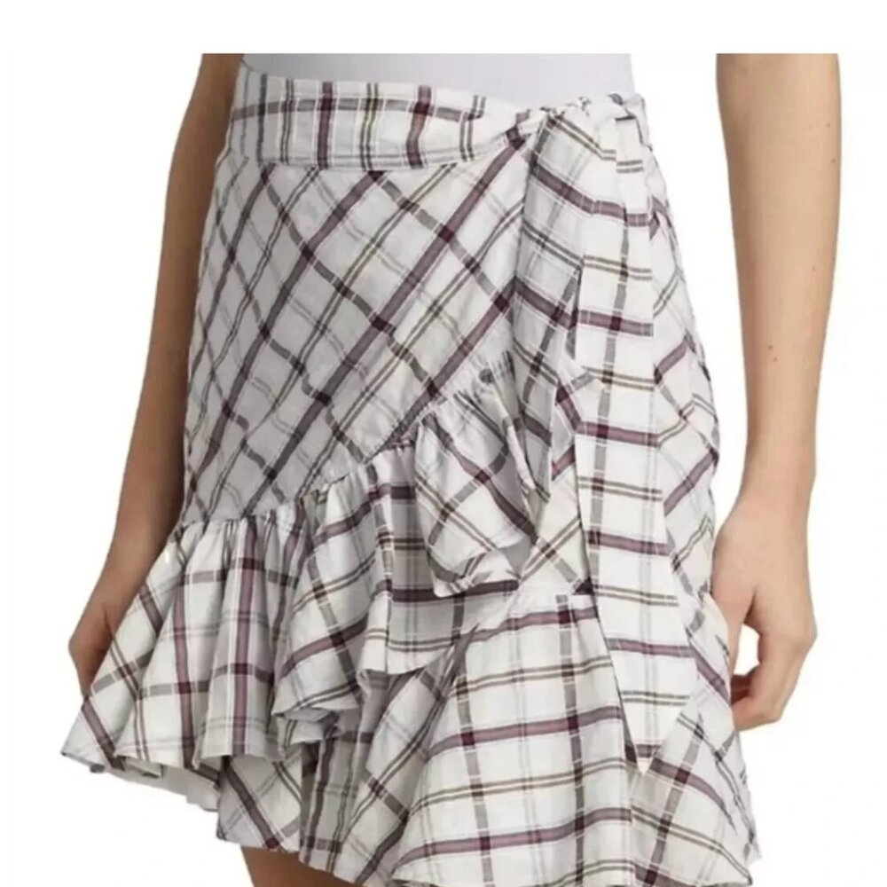 Veronica Beard Memphis Skirt White Multi Plaid Mini Ruffle Faux Wrap